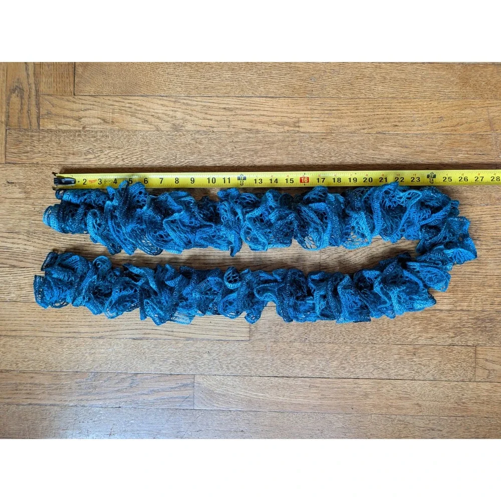 Vintage Y2K Blue Ombre Ruffle Scarf Metallic Silver Shimmer Mesh Knit Sash
